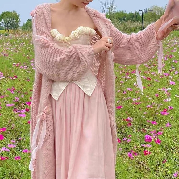 Jackets & Blazers - Elegant Pink Flower Cardigan